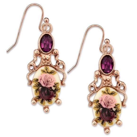 1928 Rose Gold Manor House Filigree Dangling Drop Hook Earrings - Picture 3 of 8